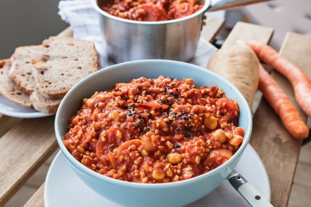 Leckeres Chili sin Carne Rezept mit Süßlupinenschrot