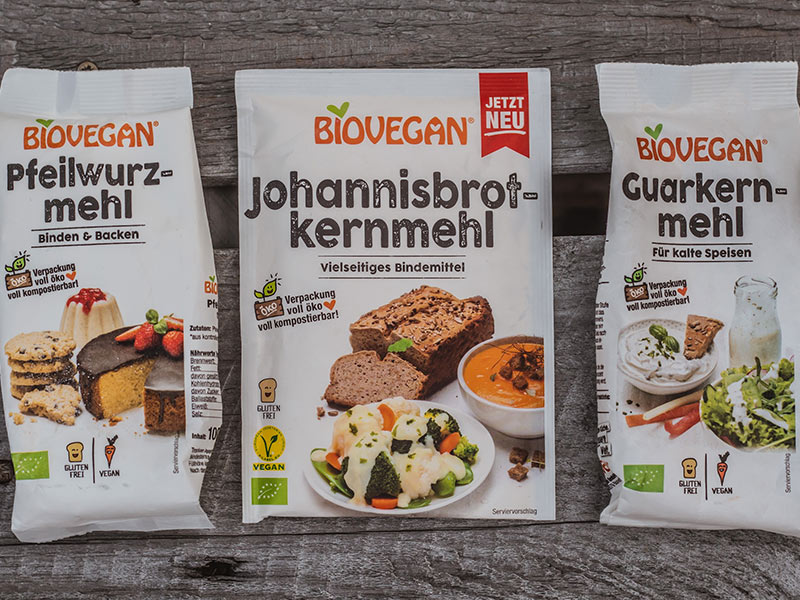 vegane Verdickungsmittel: Johannisbrotkernmehl, Guarkernmehl, Pfeilwurzmehl