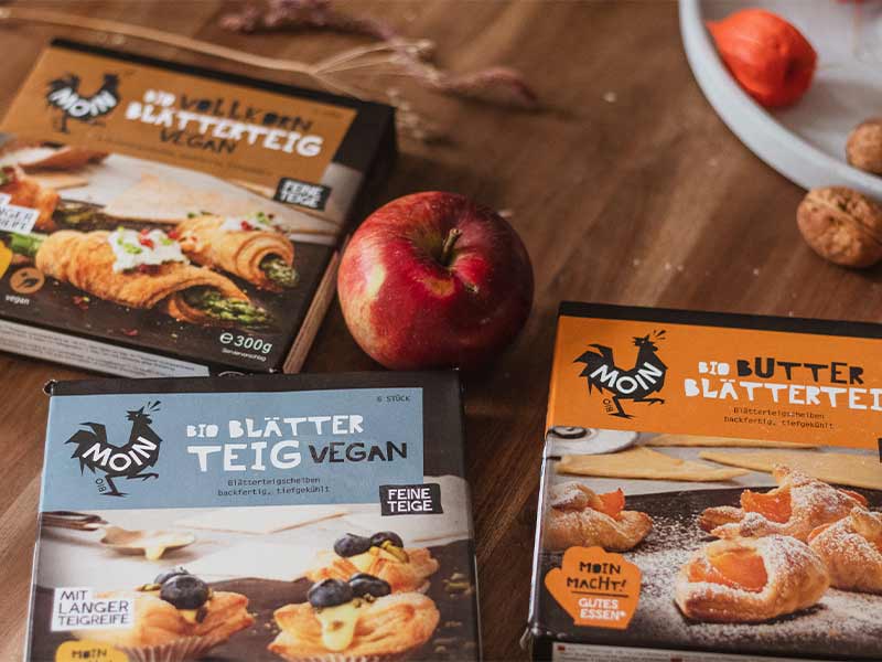 Bio Tiefkühlblätterteig vegan von MOIN Bio Backwaren gibt es vegan und auch Vollkorn